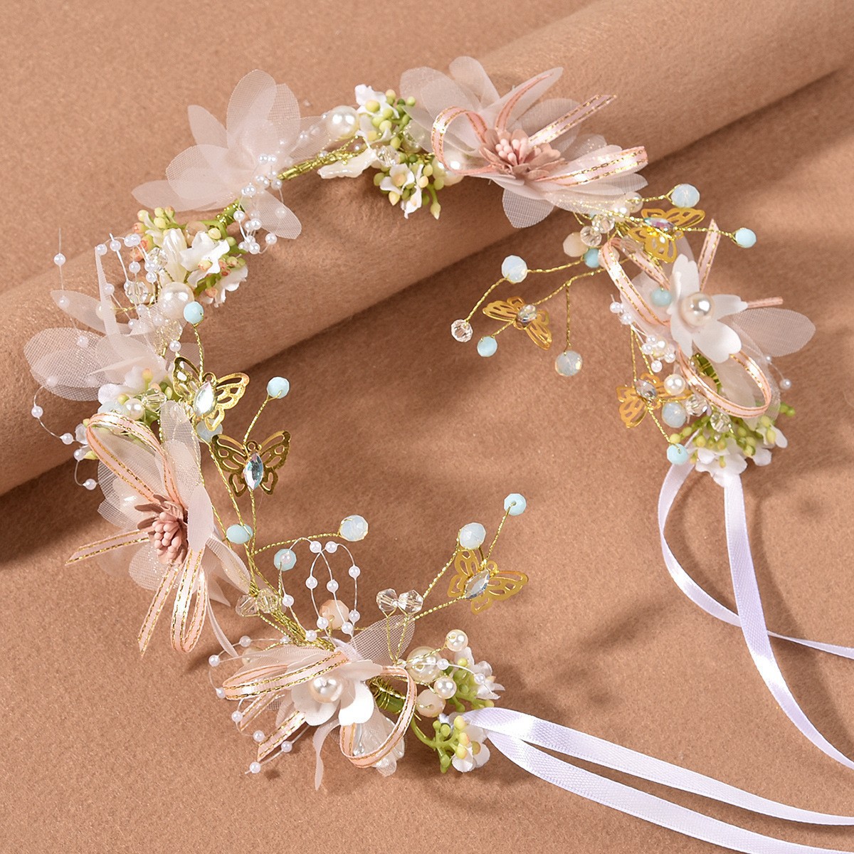 [Green flower butterfly headband]