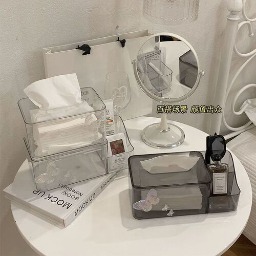 Ins-style transparent tissue box for living room, bedroom, coffee table, household creative napkin storage box, multi-functional