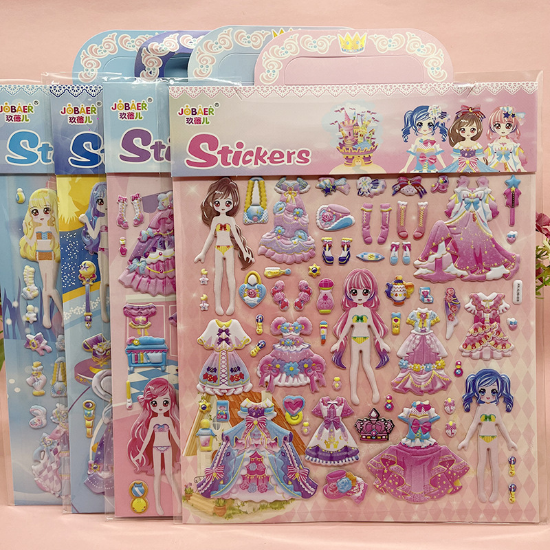 Children's Princess Dress-up Stickers Cute Girls and Beautiful Girls Dress-up Large Three-dimensional Bubble Cotton Stickers Children's Princess Dress-up Stickers Cute Girls and Beautiful Girls Dress-up Large Three-dimensional Bubble Cotton Stickers