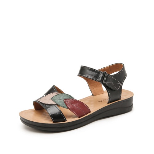 First-layer cowhide mother's sandals genuine leather middle-aged and elderly 50-year-old summer soft-soled women's shoes middle-aged flat-soled elderly anti-slip women's shoes