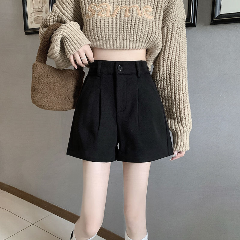 Black Autumn and Winter Outwear Woolen Shorts Women's plus size 2022 New High Waist Straight Middle Pants Wide Leg Pants Boots Pants