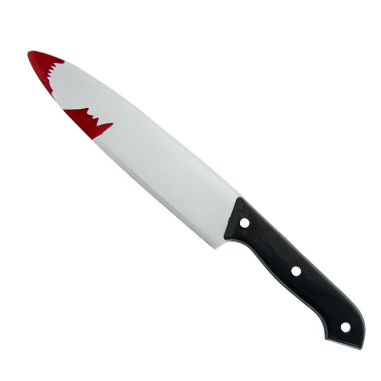 Halloween soplado cuchillo de fruta juguete de plástico cuchillo puntiagudo sangriento simulación cuchillo de cocina con sangre accesorios de actuación de baile complicado