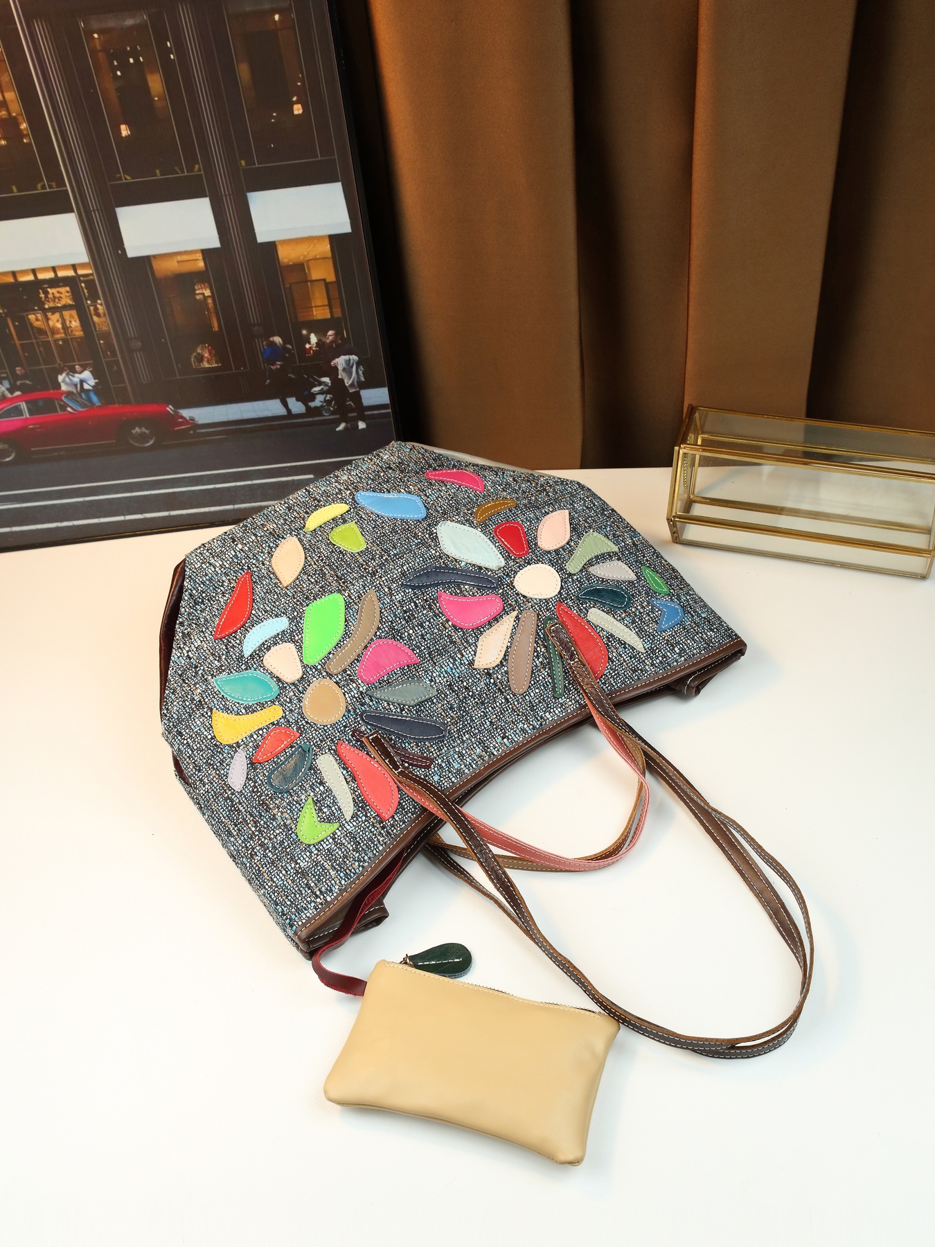 Women Genuine Leather Shoulder Bag Patchwork Irregular Graphic_voghion.com