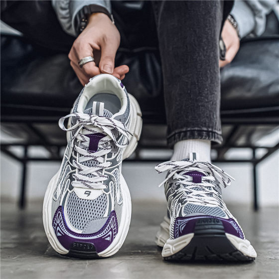 Casual Men's Shoes Spring Torre Sports Hong Kong Style Thick-soled Non-slip Running Trendy All-match Mesh Niche Trendy Shoes for Students