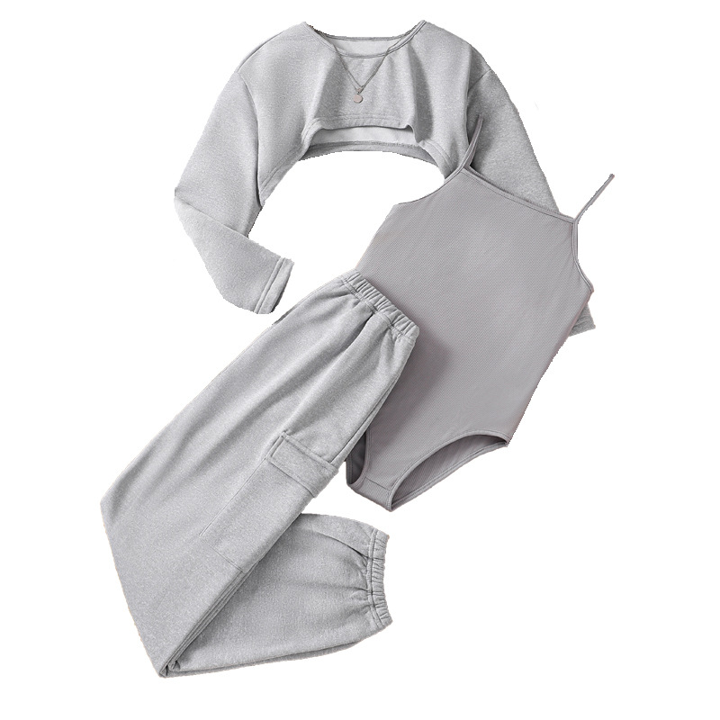 New autumn women's casual suit long sleeved top+camisole tank top+long pants_voghion.com