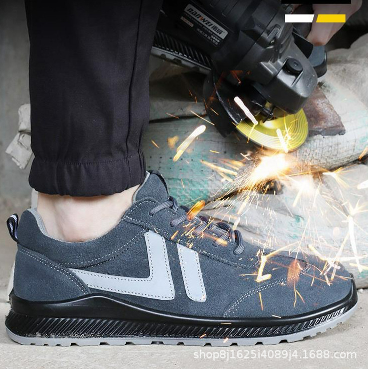 Wholesale new solid cowhide durable work shoes safety shoes anti-puncture anti-impact reinforced toe breathable