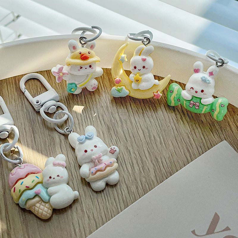 Luna conejo dulces dulces con flores rosquillo joyas de resina bolsos DIY bolsos colgantes llaveros amigos regalos