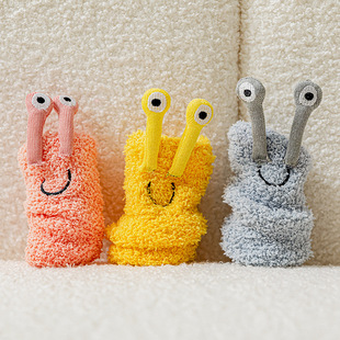 Winter baby thick warm tube socks big eyes children's average size coral fleece non-slip floor socks sleep socks