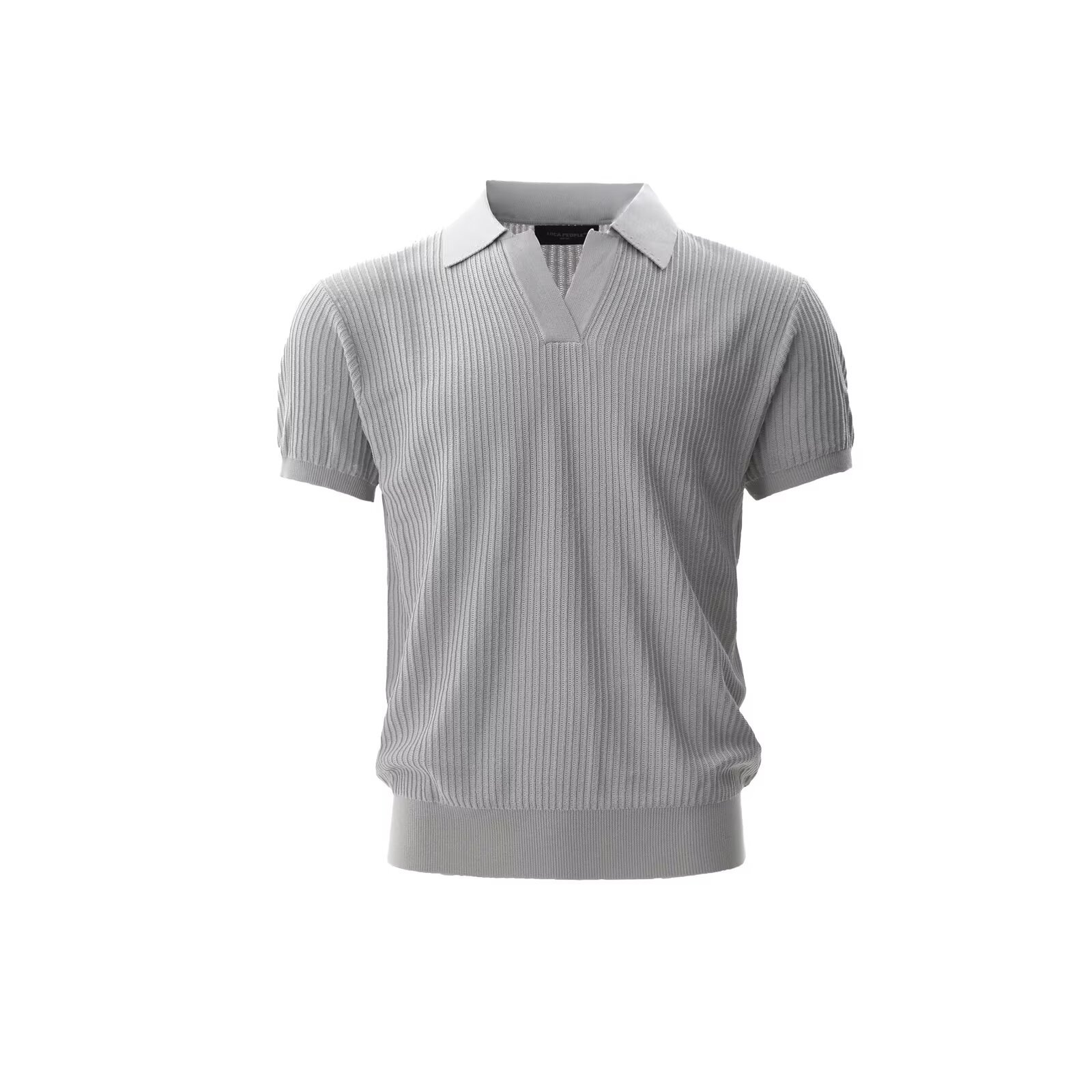 Vintage viejo estilo de dinero rayado textura solapa de manga corta camisa POLO de punto para hombre camiseta delgada de hombro recto estilo fino de verano