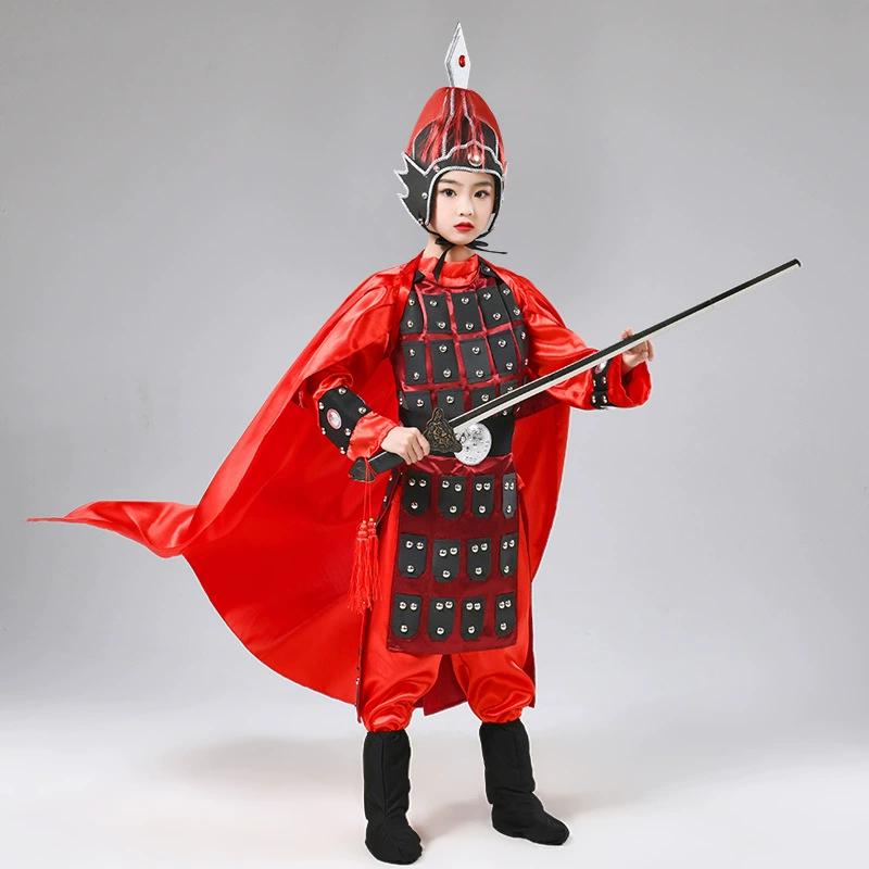 Детский костюм древнего генерала Юэ Фэй, костюм для выступлений, древний костюм семьи Ян Мулан, плащ солдата для взрослых, выдвижной меч