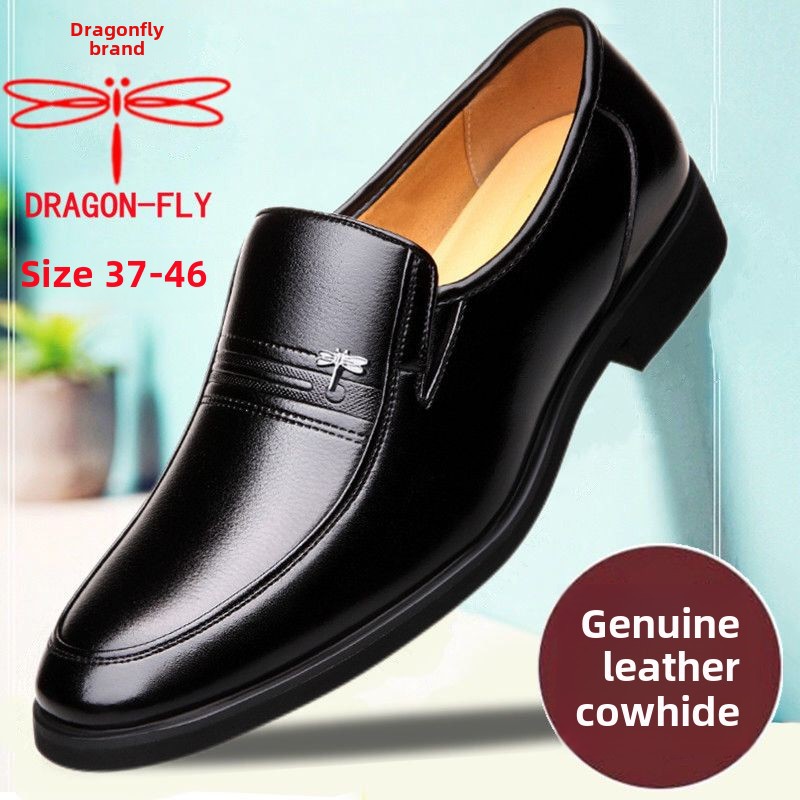 100% Full Cowhide Dragonfly Brand Men's Leather Shoes Men's Genuine Leather Soft Sole Business Formal Casual Shoes Middle-Aged and Elderly Dad's Shoes