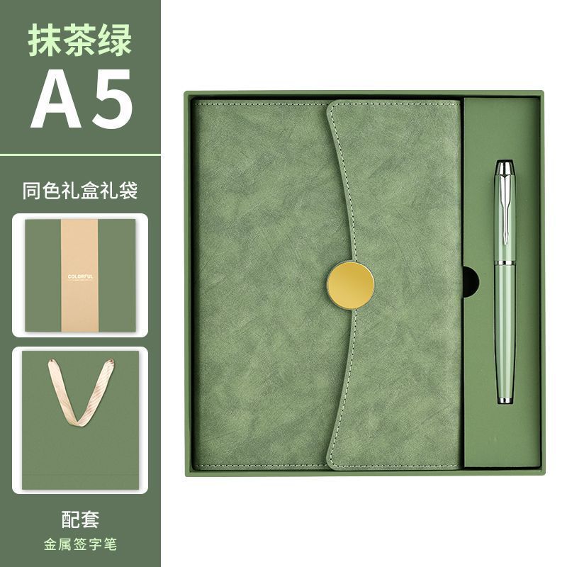 a5高颜值仿皮三折笔记本商务办公记事本套装高档文具用品可印log|undefined