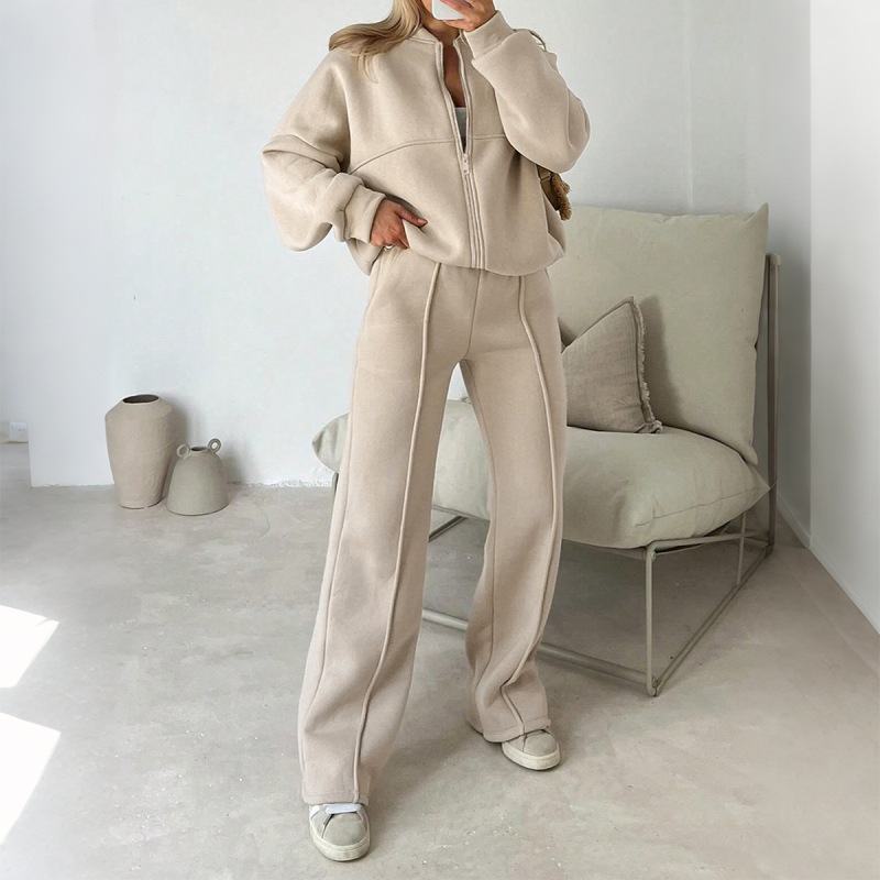 迪芸欧美运动风长袖外套纯色长裤子套装女装2025秋冬亚马逊独立站|undefined