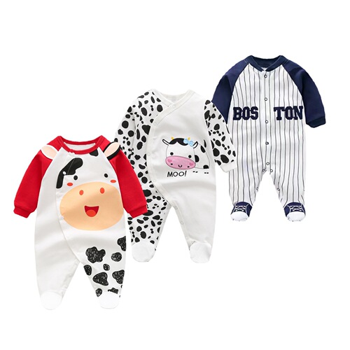Cross-border baby spring clothing new baby foot-covering jumpsuit long-sleeved *cotton one-piece crawling suit 3-12M