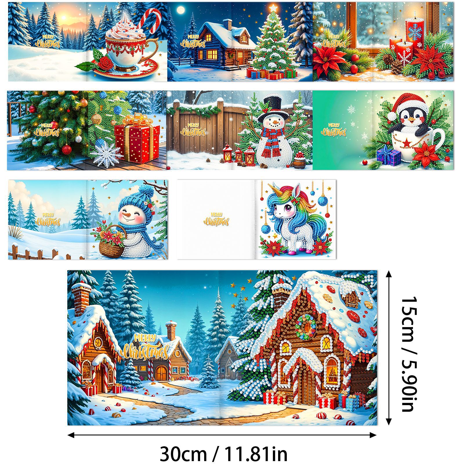 Explosiones transfronterizas de Navidad multiserie de tarjetas de felicitación puntuales hechas a mano 9 conjuntos de sobre de diamante 6 conjuntos de dibujos animados