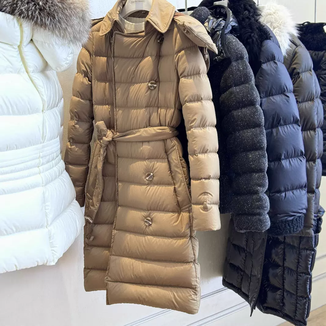 修身中长款羽绒服 时尚双排扣 + 腰带设计 冬季保暖大衣