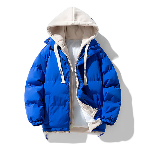 Men's winter padded hooded jacket, warm new style faux double-breasted cotton coat, fashionable trendy couple's outfit