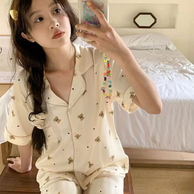 D.M-127 Short-long wave dot small bear cardigan