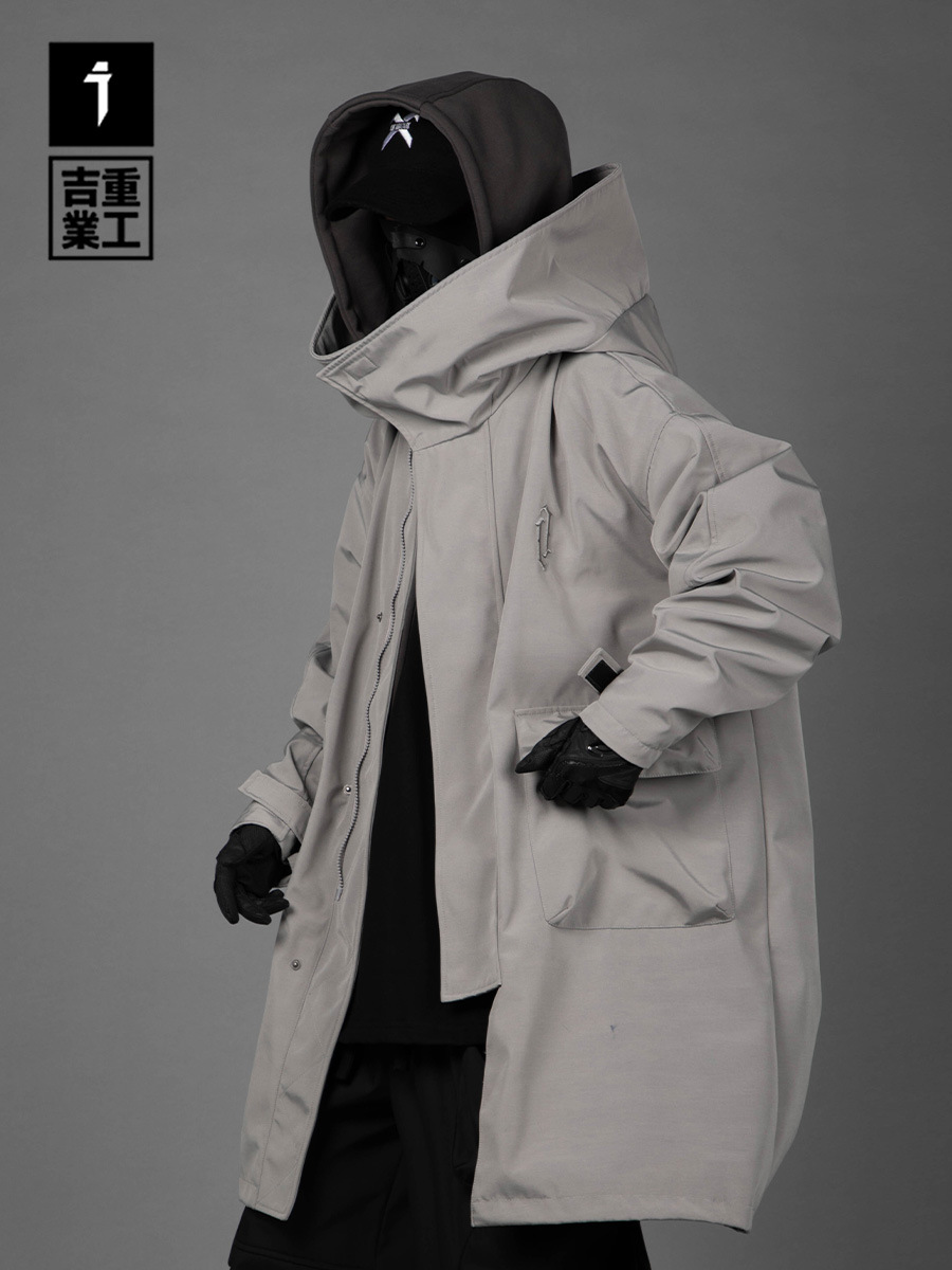 Jiye 重工業国家トレンド春と秋の新偽ツーピース作業服スプライシングウインドブレーカーメンズルーズカジュアルミッドレングスジャケット