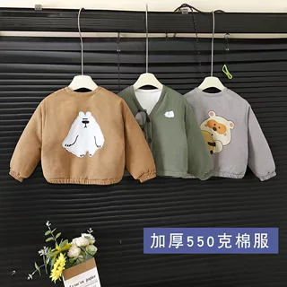 男童冬季加厚纽扣棉服保暖卡通新款儿童三层夹棉长袖休闲外套