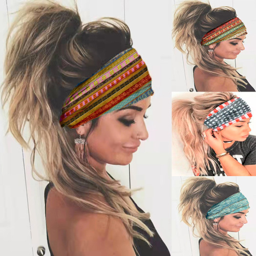 Hijab Summer Women's European and American New Elastic Sweat Yoga Sports Headband Fashion Printed Craft Hairband Wholesale