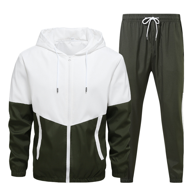Traje de ocio deportivo para hombre de primavera y otoño, costura a juego, chaqueta con capucha explosiva transfronteriza, traje deportivo [agua transfronteriza