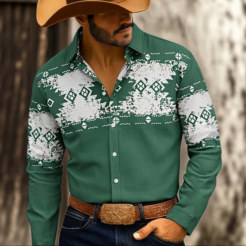 New Amazon Foreign Trade Retro Denim Long-Sleeved Shirt with Custom Pattern, Button-Down Collar Shirt, Wholesale in Stock New Amazon Foreign Trade Retro Denim Long-Sleeved Shirt with Custom Pattern, Button-Down Collar Shirt, Wholesale in Stock
