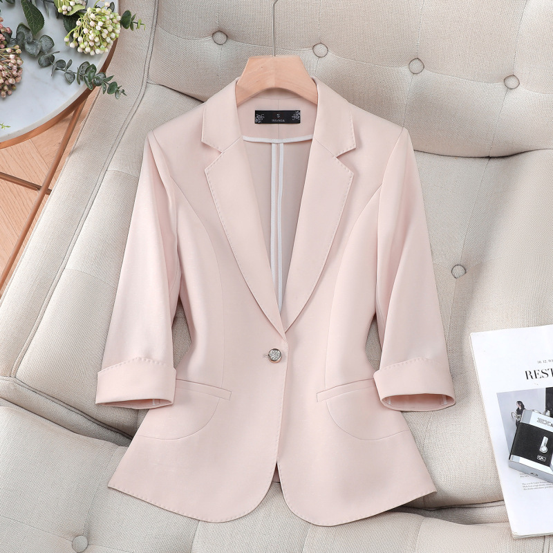 Simple Pink-Purple Blazer for Women, Slim Fit, High-End Professional Attire, Short Style for Petite Figures, Spring/Summer Thin Suit