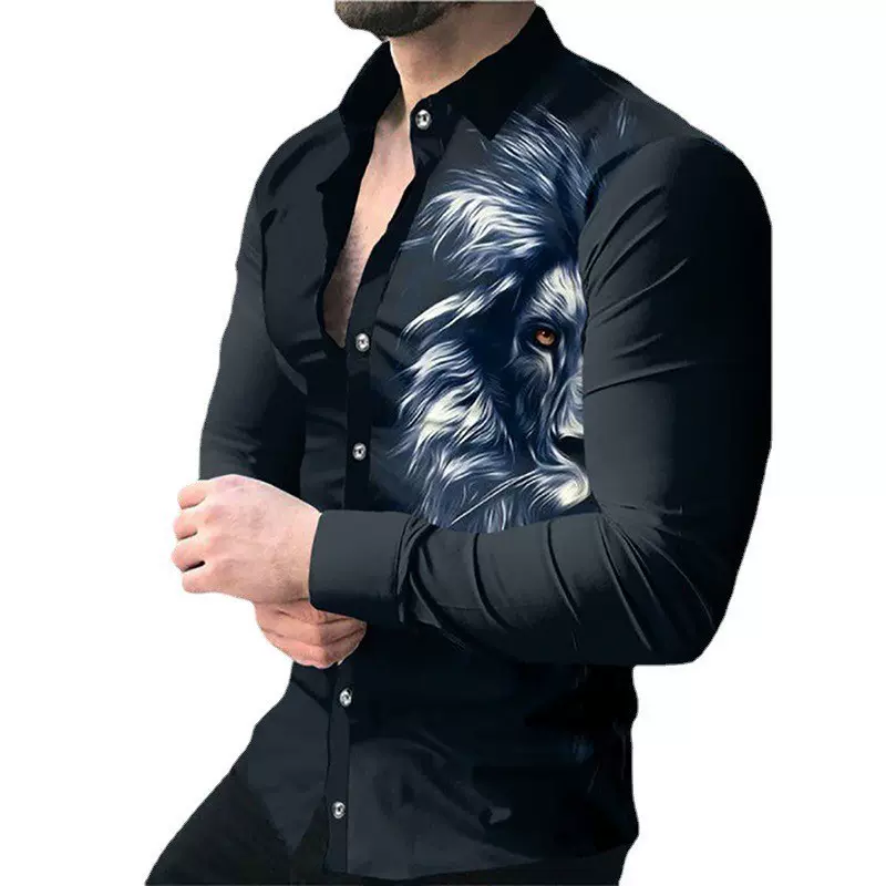 来图生产跨境欧美wish速卖通独立站外贸3D印花衬衣男士衬衫长袖