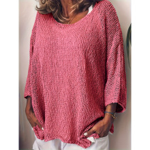 R 52595 Linen-cotton crewneck 3/4-sleeve ����Բ������ŷ����