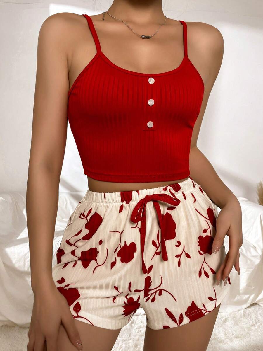 ChicShe Cross-Border Hot-Selling Women's Homewear Printed Camisole Shorts Casual Sexy Ribbed Wearable European And American_voghion.com