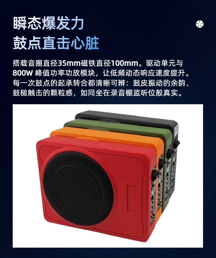 Car-Mounted 12V Ultra-Thin Subwoofer with Multi-Color Aluminum Shell, Active Under-Seat Bass Speaker Upgrade, Direct Supply from Oem Factory