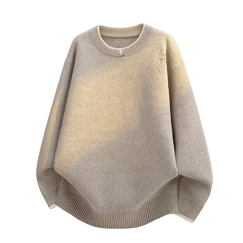 男装美式潮牌亨利毛衣男女潮牌宽松慵懒打底衫复古圆领套头针织衫