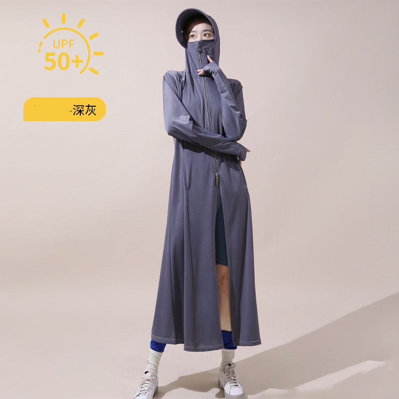 Summer Ice Silk Sun Protective Coat for Women, Long-Sleeve, Hat-Attached Riding Sun Shelter, Outdoor Sun Protective Jacket, Windbreaker Outerwear