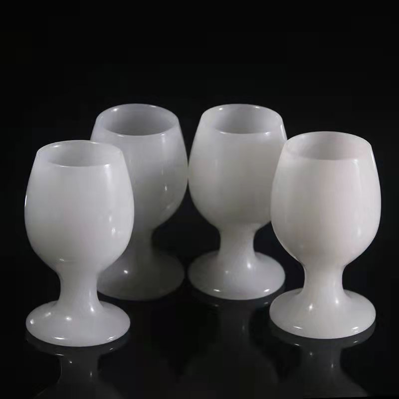 白玉高脚红酒杯葡萄酒玉杯玉石酒杯摆件玉酒杯