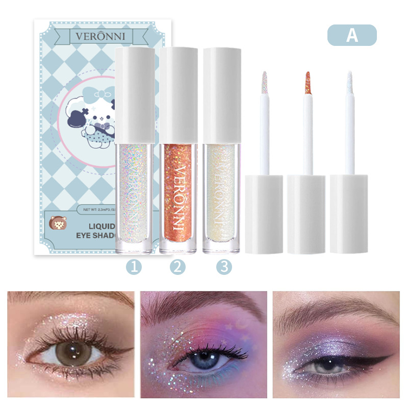 3 unids traje l&iacute;quido sombra de ojos brillante Cristal l&iacute;quido resaltar brillante sombra de ojos mentira gusano de seda pluma brillo sombra de ojos