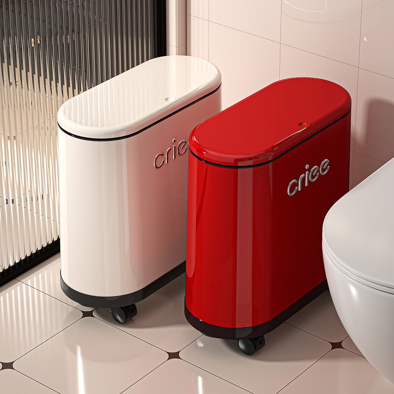 Slim Gap Trash Can, Movable, Luxury Trash Can with Lid, for Bathroom, Household Use, Press-To-Open Lid, with Wheels, High-End Slim Gap Trash Can, Movable, Luxury Trash Can with Lid, for Bathroom, Household Use, Press-To-Open Lid, with Wheels, High-End