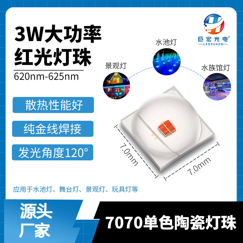 7070������led���������̨��ˮ�صƴ��ʵ���оƬ3W��ɫRGB��Դ