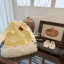 女童加绒套装2025加绒蝴蝶结爱心背心裙针织千金风拜年服套65330