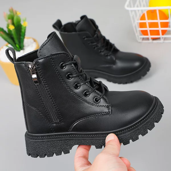 Boots 2024 Autumn and Winter New Kidsren's Short Boots Single Boots Girls Boots British Style Boots Fleece-Lined Kidsren's Shoes