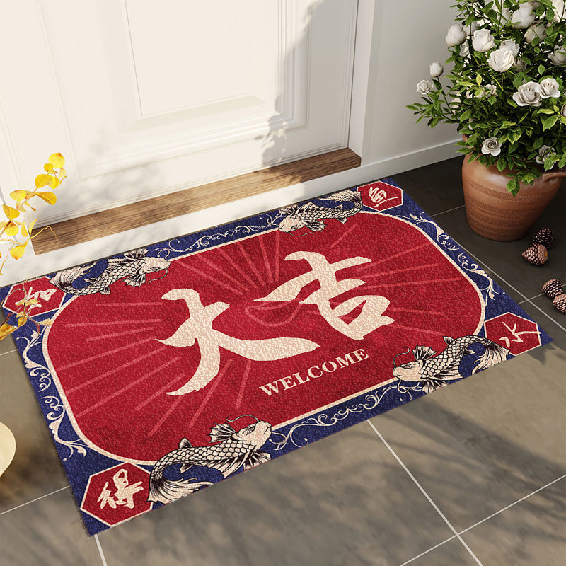 Nacional de moda anillo de seda puerta Mat Puerta de bienvenida PVC impermeable antideslizante pie estera raspado barro frotando suelo se puede cortar