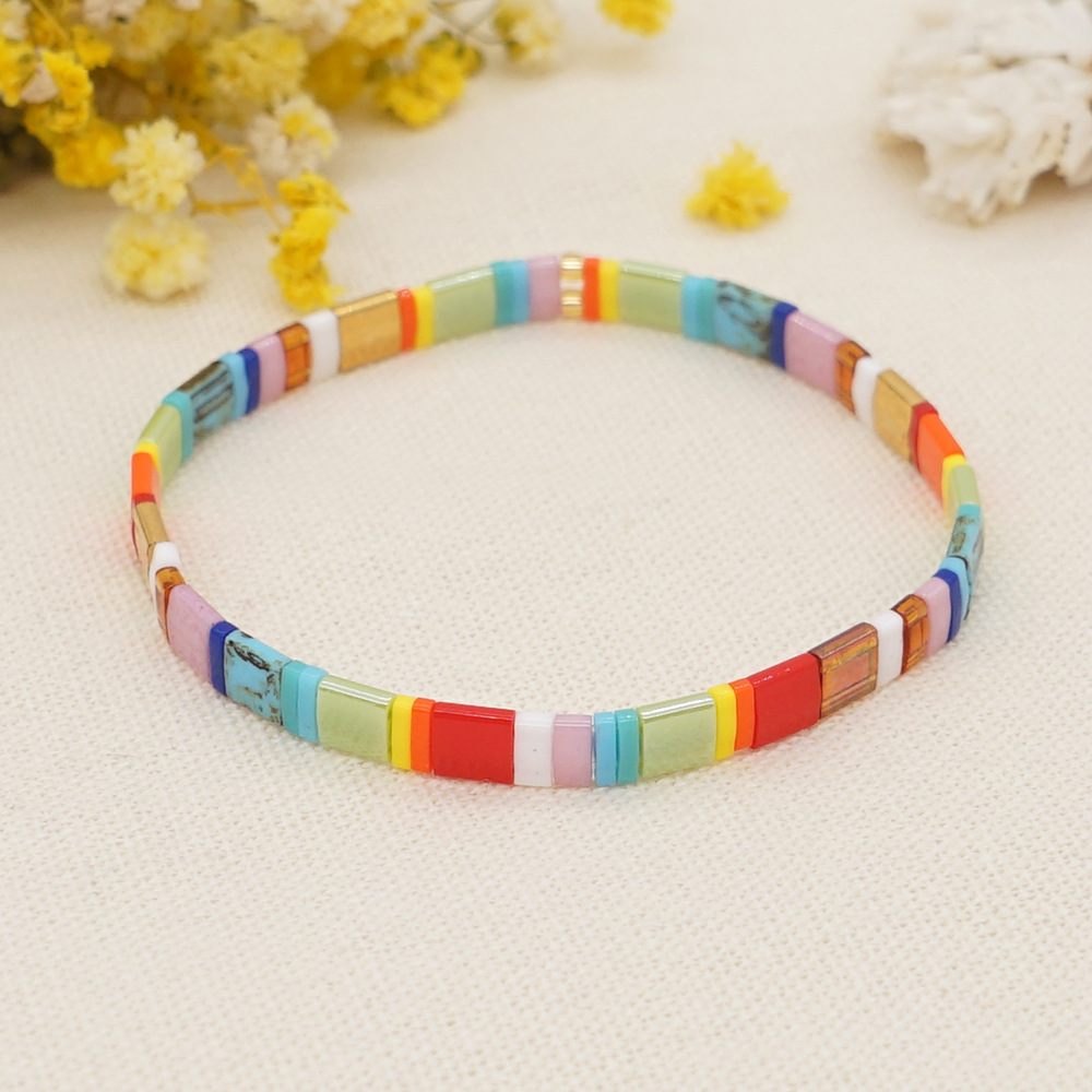 Mode Regenbogen Farbe Quadrat Perlen Armbandpicture2