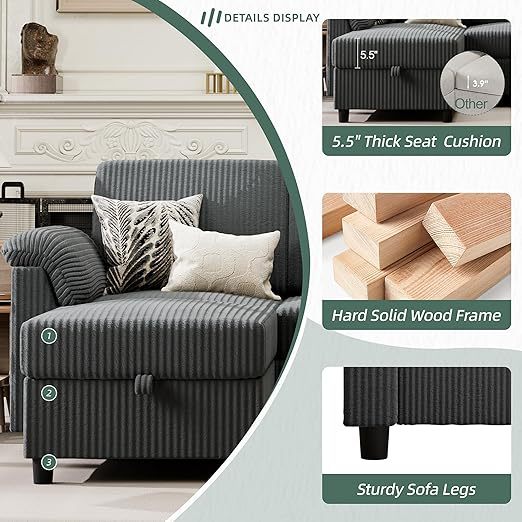 Sofá de partición convertible sofá en forma de L con almohada desmontable tela de lino pequeño sofá para la sala de estar