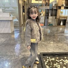 女童秋冬加厚套装2025新款洋气打底毛衣毛毛马甲裤子时髦三件套潮