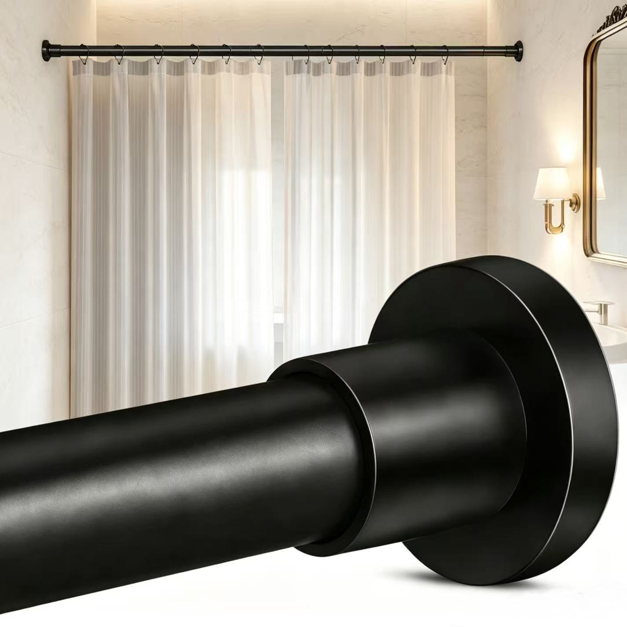 Splicing Shower Curtain Rod, No-Drill Installation, Bathroom Shower Curtain Telescopic Rod, Door Curtain Rod, Bathroom Clothes Hanging Rod, Towel Hanging Rod