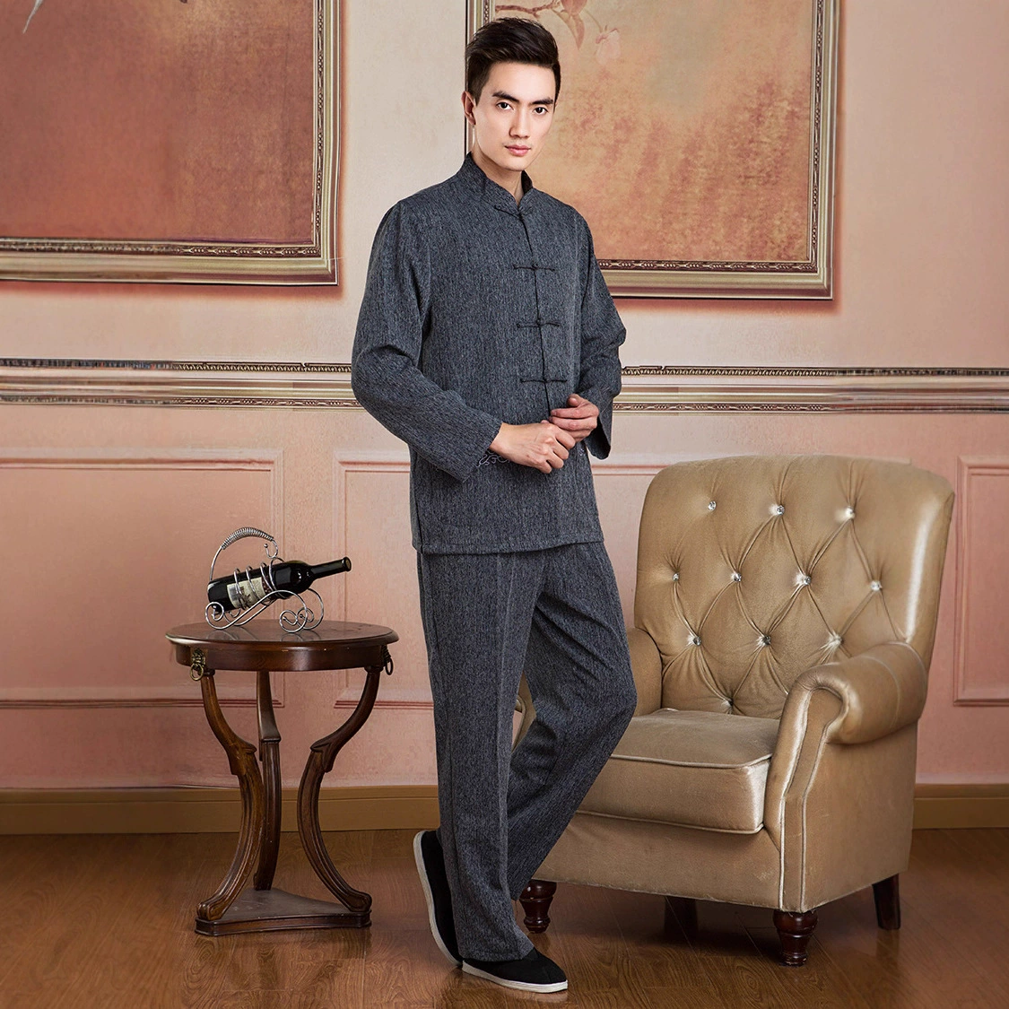 Китайский стиль, костюм 2505-3 Тан из китайского хлопка и льна, мужская рубашка с короткими рукавами, рубашка/костюм с длинными рукавами для среднего и пожилого возраста