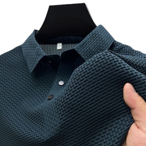 Cross-border Nylon 2024 Summer Mesh Ice Silk Short-Sleeve T-Shirt Men's Collar Color Slip Material Polo Shirt Half-Sleeve Clothing