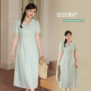 Korean Style Doll Collar Contrasting Plaid Lace Splicing Dress for Fat mm Plus Size Loose Slimming Look Skirt 65216