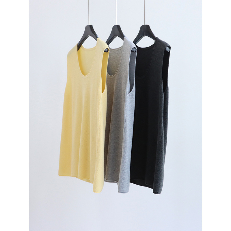 Osmanthus Needle U-Neck Knitted Vest with Small Rolled Edges Early Autumn Wool Blend Sleeveless Loose Vest Outer Top New Product