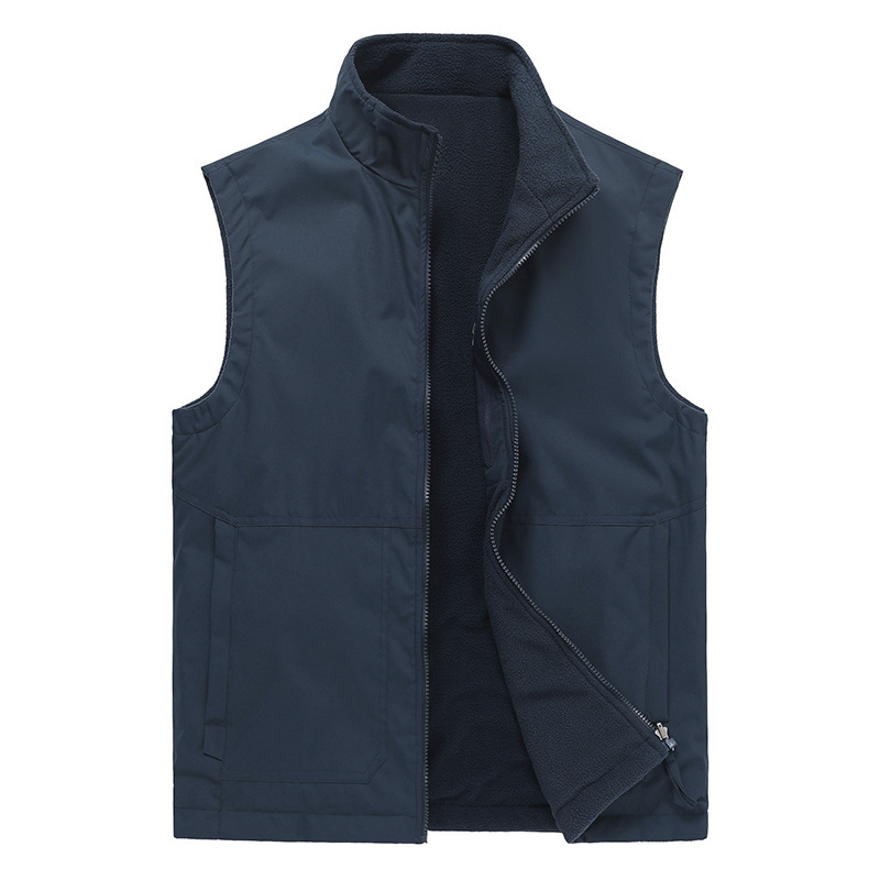 New autumn/winter reversible men's cotton vest, couple's outdoor casual plus size fleece-lined stand collar jacket, cross-border